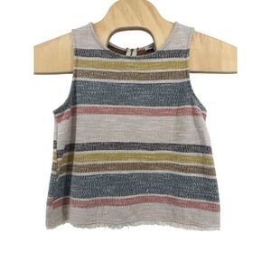 Green Envelope Striped Sleeveless Top Medium Cotton Multi Fringe Boho Coastal